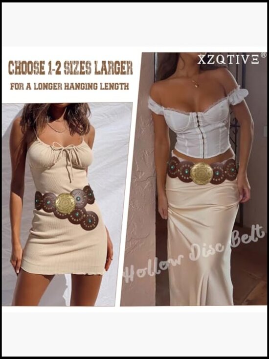 Western PU Leather Belt Wide Waist Boho Chic Concho Buckle Adjustable Fit main image 3